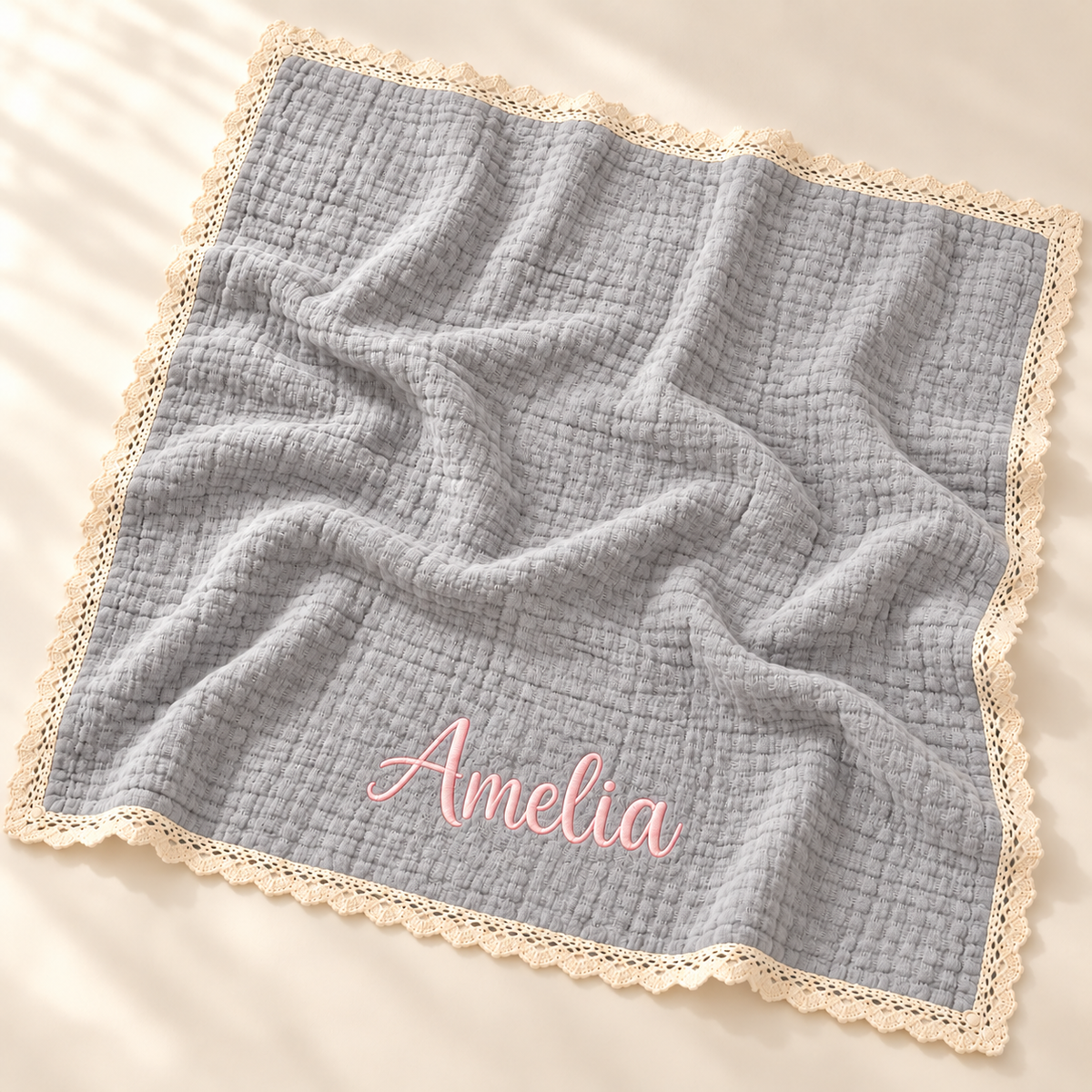 Personalized Organic Muslin Baby Blanket with Embroidered Name