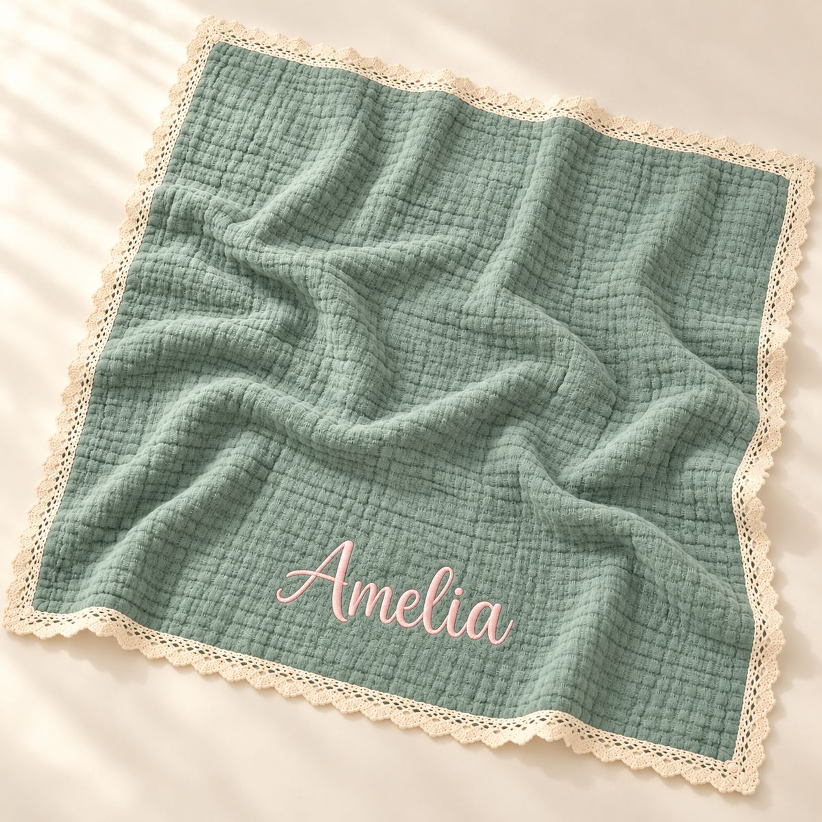 Personalized Organic Muslin Baby Blanket with Embroidered Name
