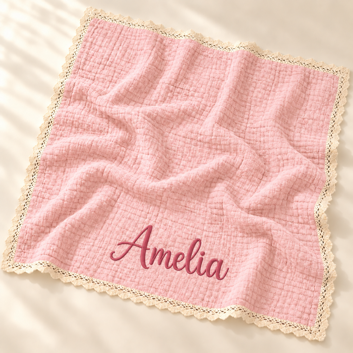 Personalized Organic Muslin Baby Blanket with Embroidered Name