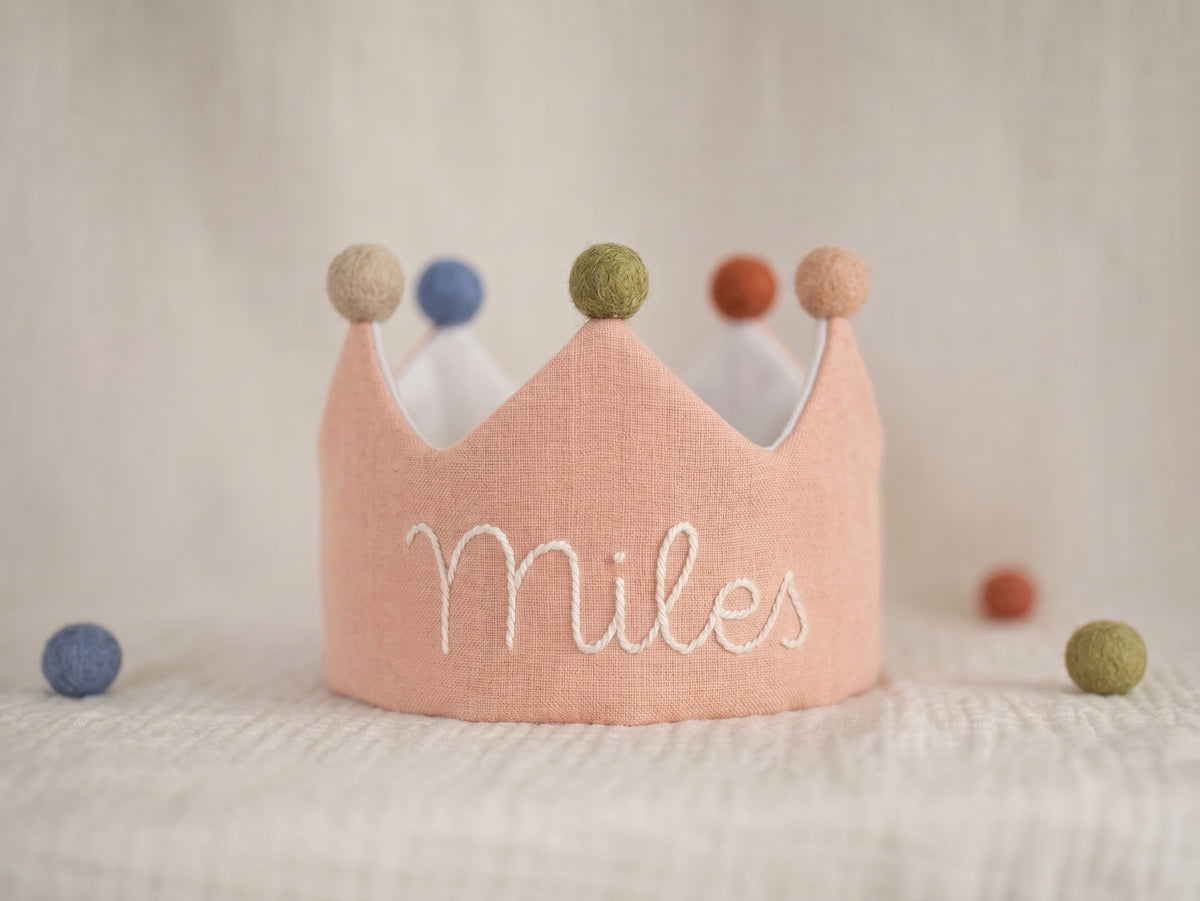 Hand Embroidered Linen Crown for Kids and Children's Birthdays