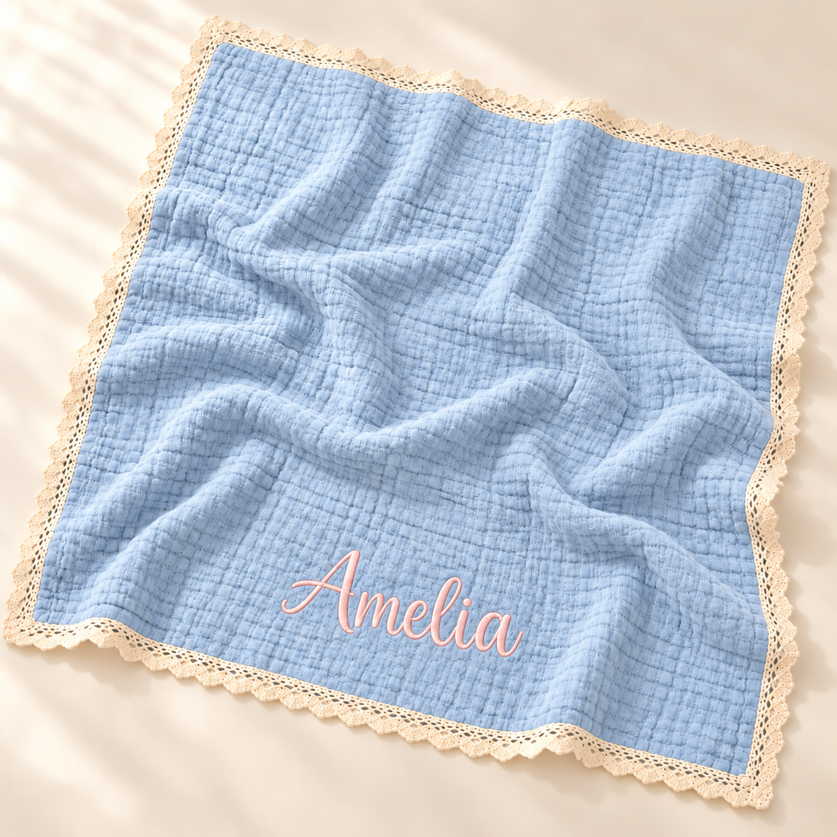 Personalized Organic Muslin Baby Blanket with Embroidered Name