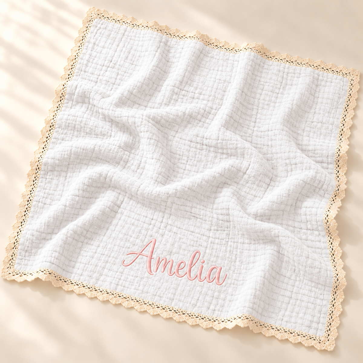 Personalized Organic Muslin Baby Blanket with Embroidered Name