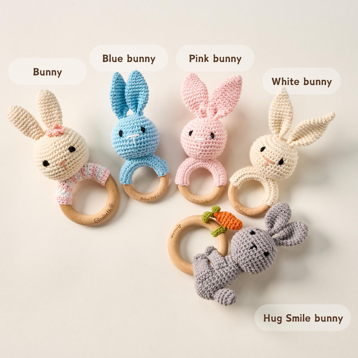 Personalized Baby Rattle with Name, Custom Newborn Gift, Baby's First Christmas, Montessori Wood Toy, Engraved Animal, Baby Shower Gift