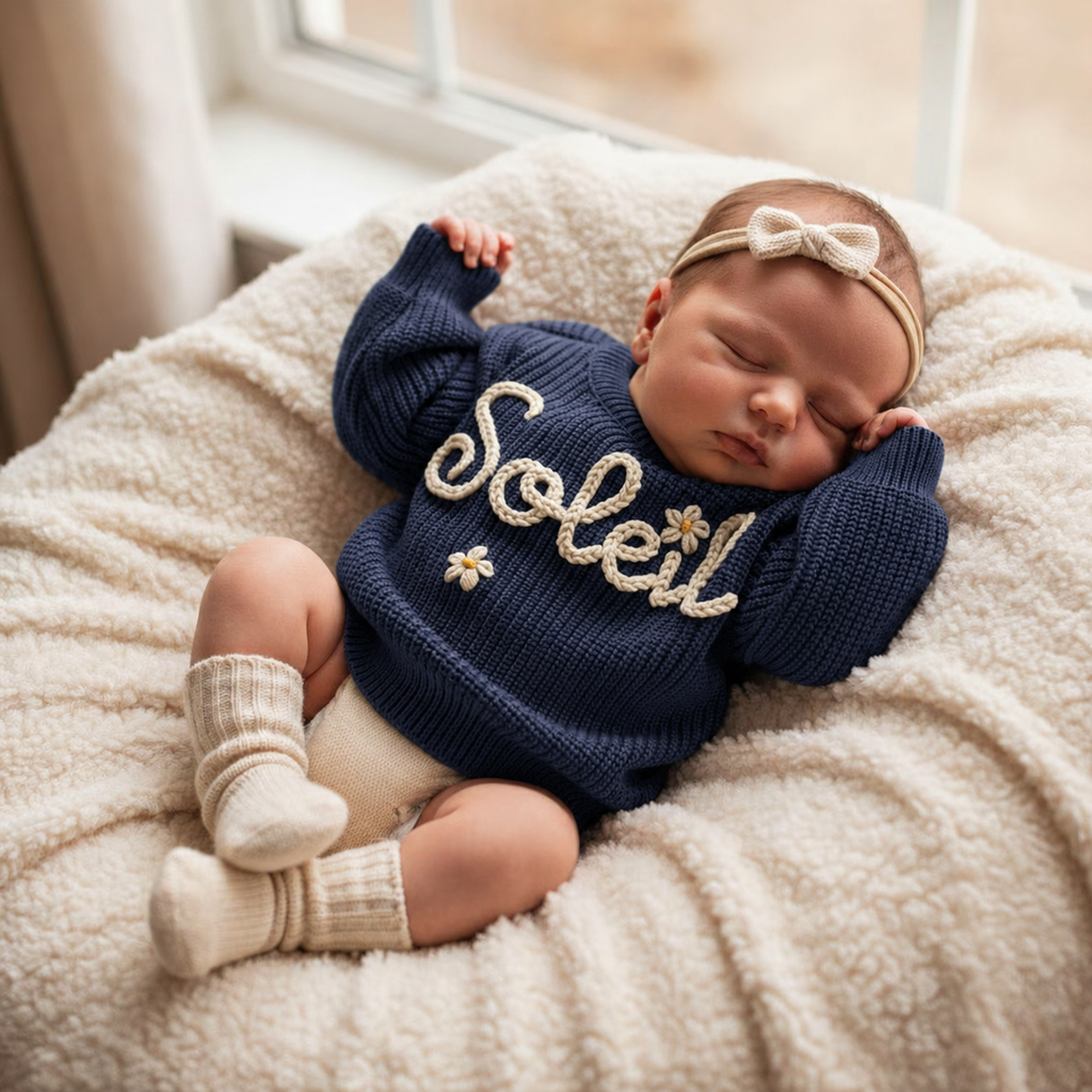 Baby Name Sweater: Custom Embroidered Newborn Sweater