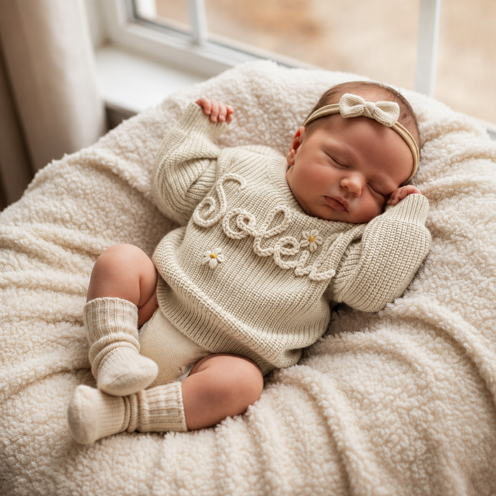 Baby Name Sweater: Custom Embroidered Newborn Sweater