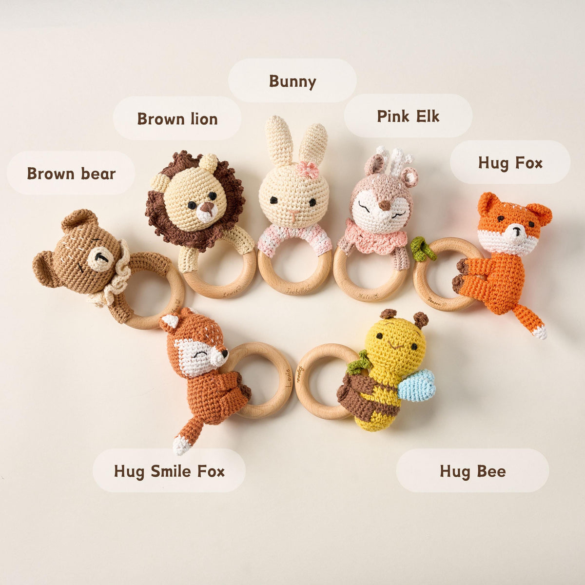 Personalized Baby Rattle with Name, Custom Newborn Gift, Baby's First Christmas, Montessori Wood Toy, Engraved Animal, Baby Shower Gift