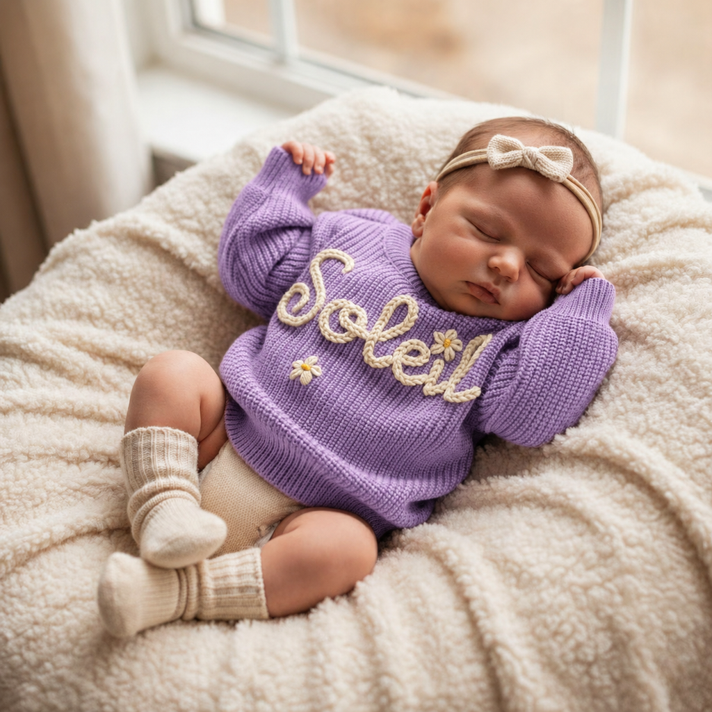 Baby Name Sweater: Custom Embroidered Newborn Sweater